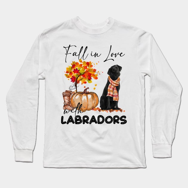 Fall In Love With Labradors Dog Fall Pumpkin Thanksgiving Long Sleeve T-Shirt by cyberpunk art